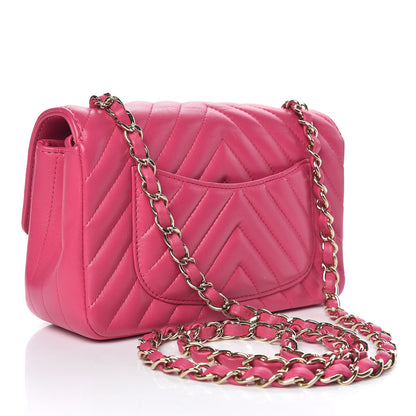 Chanel Lambskin Chevron Quilted Mini Rectangular Flap Fuchsia 3 of 12
