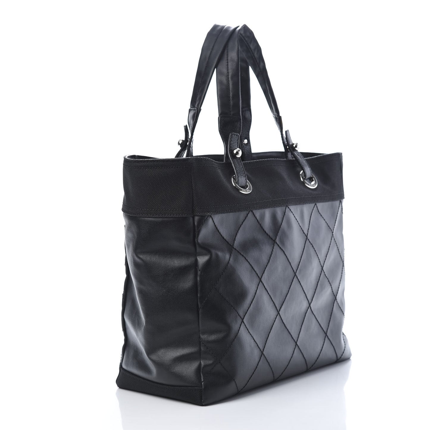 Coated Canvas Quilted Large Paris Biarritz Tote Black