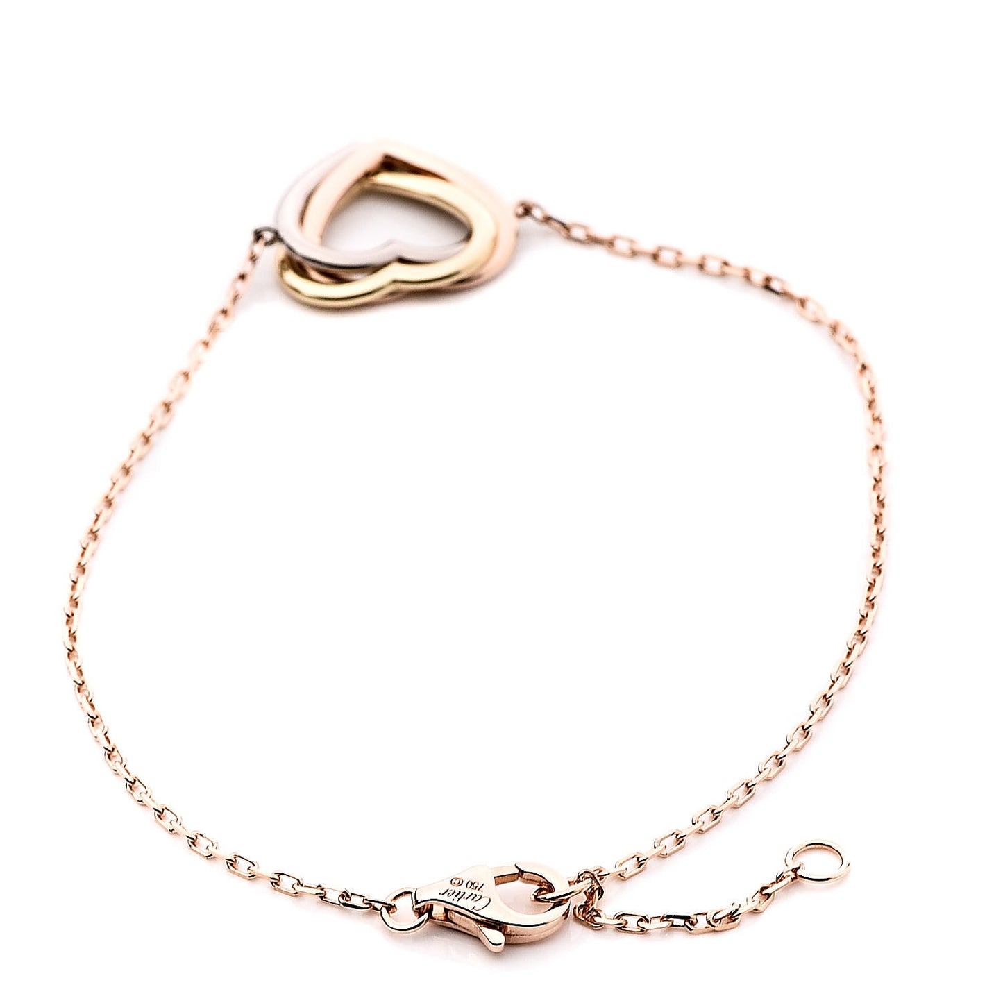 18K Pink Yellow White Gold Trinity Heart Bracelet