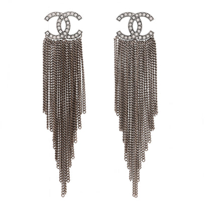 Chanel Baguette Crystal CC Chain Drop Earrings Silver 1 of 5