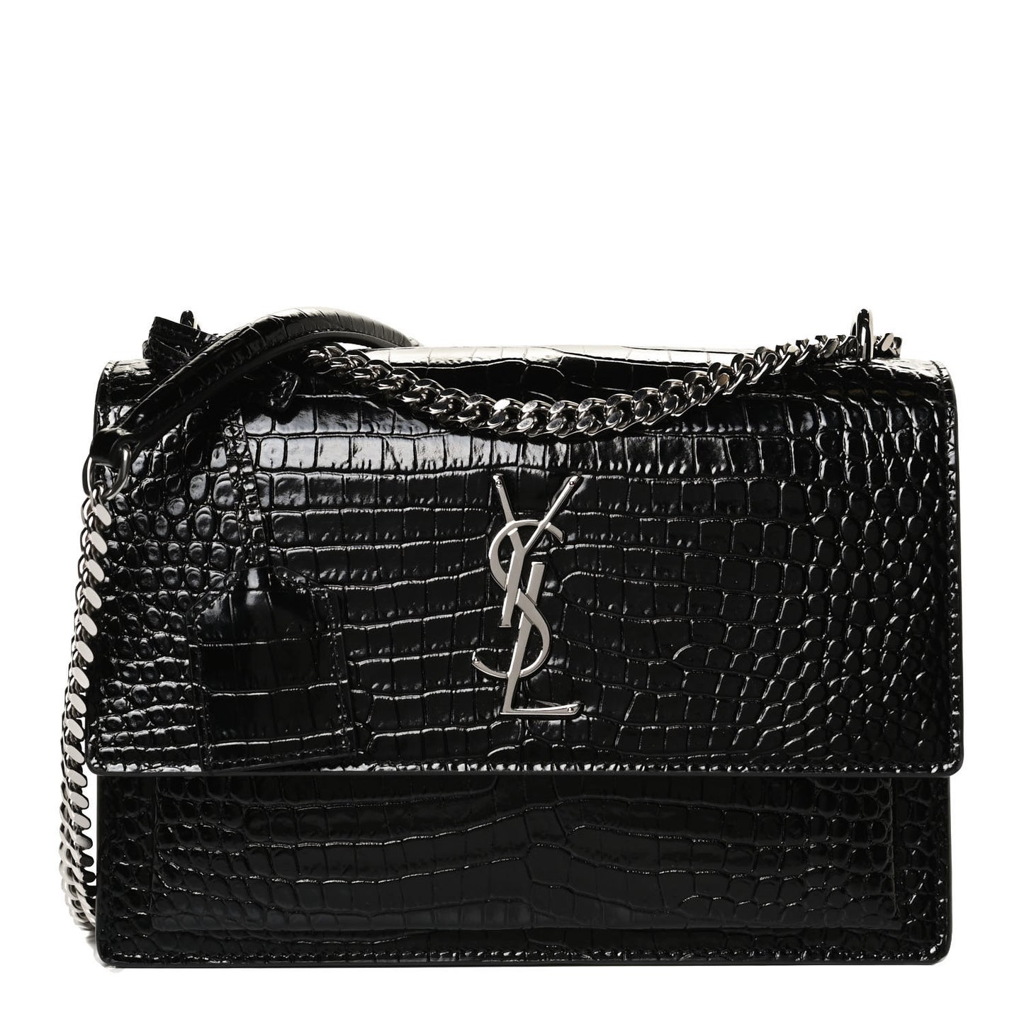 Calfskin Crocodile Embossed Medium Monogram Sunset Black