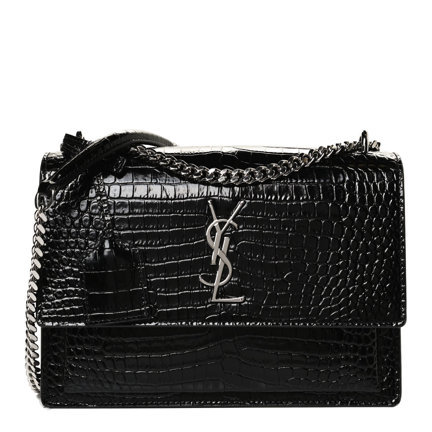 Saint Laurent Calfskin Crocodile Embossed Medium Monogram Sunset Black 1 of 13
