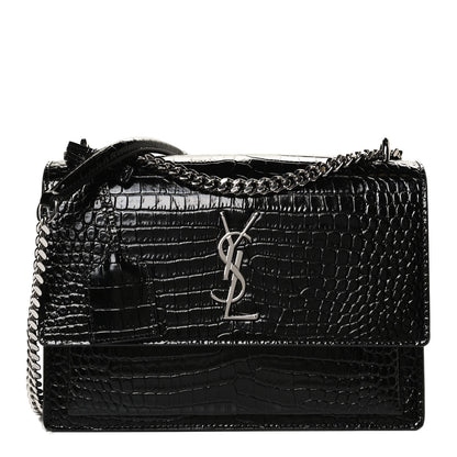 Saint Laurent Calfskin Crocodile Embossed Medium Monogram Sunset Black 1 of 13