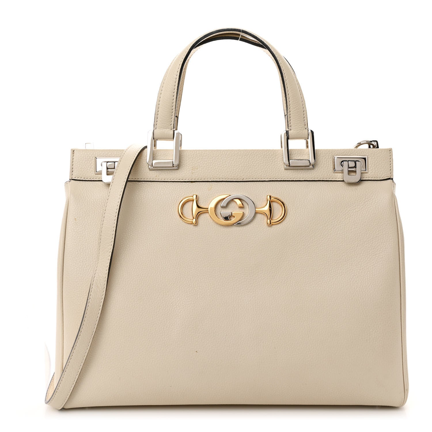 Gucci Grainy Calfskin Medium Zumi Top Handle Bag Mystic White 1 of 12