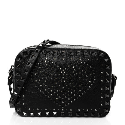 Valentino Garavani Craquele Nappa Rockstud Crystal Punk Heart Camera Crossbody Bag Black 1 of 9