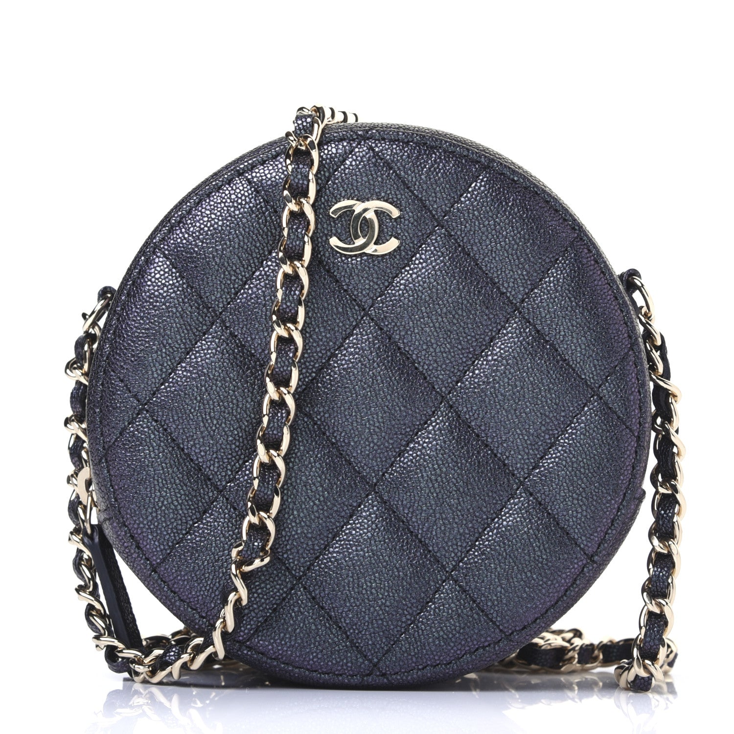 Chanel Iridescent Caviar Quilted Round Clutch With Chain Black 1 of 11