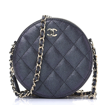 Chanel Iridescent Caviar Quilted Round Clutch With Chain Black 1 of 11