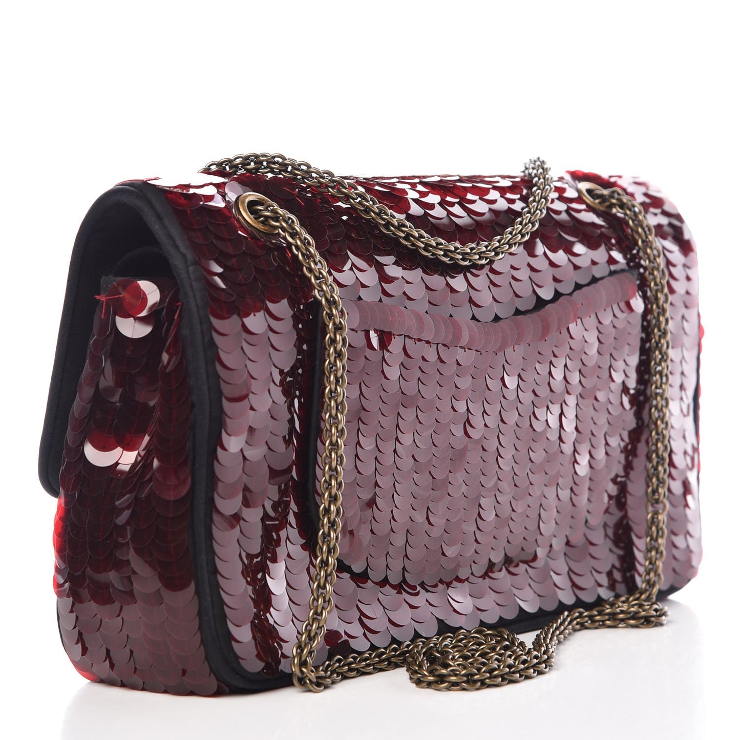 Satin Sequin Paris Shanghai Medium Double Flap Red