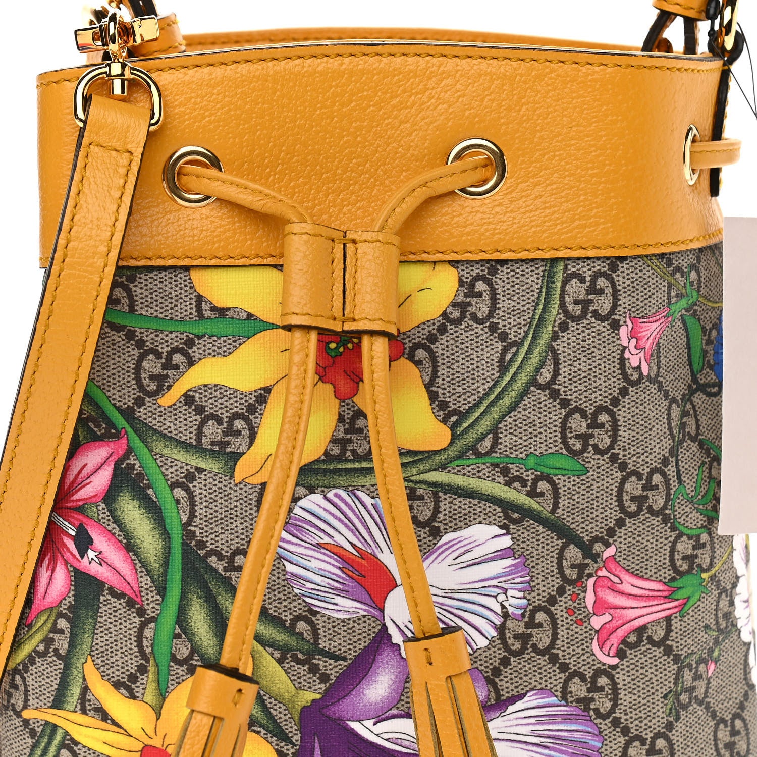 Gucci GG Supreme Monogram Flora Small Ophidia Bucket Bag Beige Multicolor Crop 8 of 10