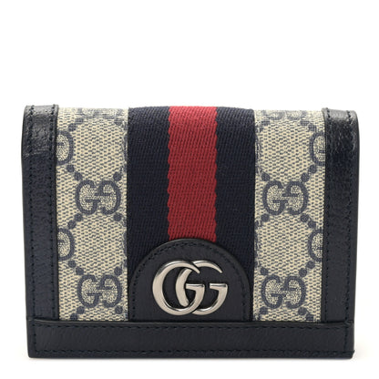 Gucci GG Supreme Monogram Textured Dollar Calfskin Web Ophidia Card Case Beige Blue 1 of 10