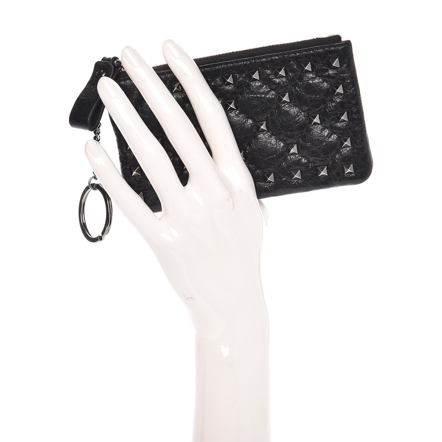 Valentino Garavani Craquele Nappa Rockstud Spike Key Pouch Black 2 of 8