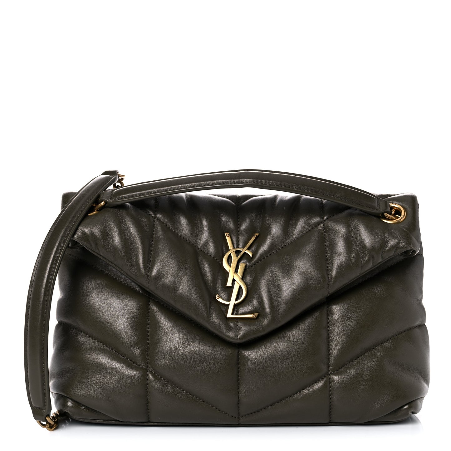 Lambskin Quilted Small Loulou Puffer Monogram Chain Satchel Seaweed