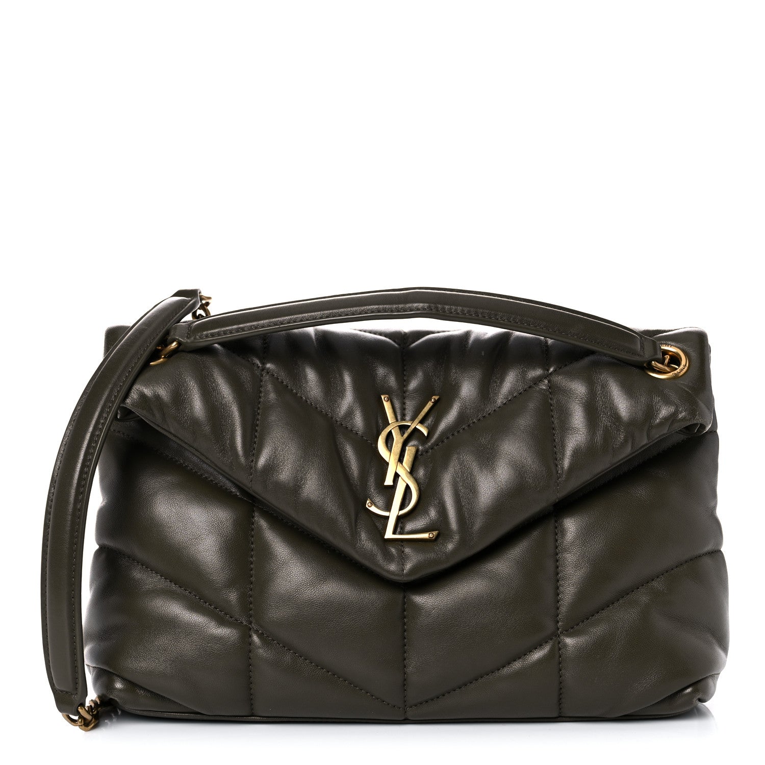 Saint Laurent Lambskin Quilted Small Loulou Puffer Monogram Chain Satchel Seaweed 1 of 14