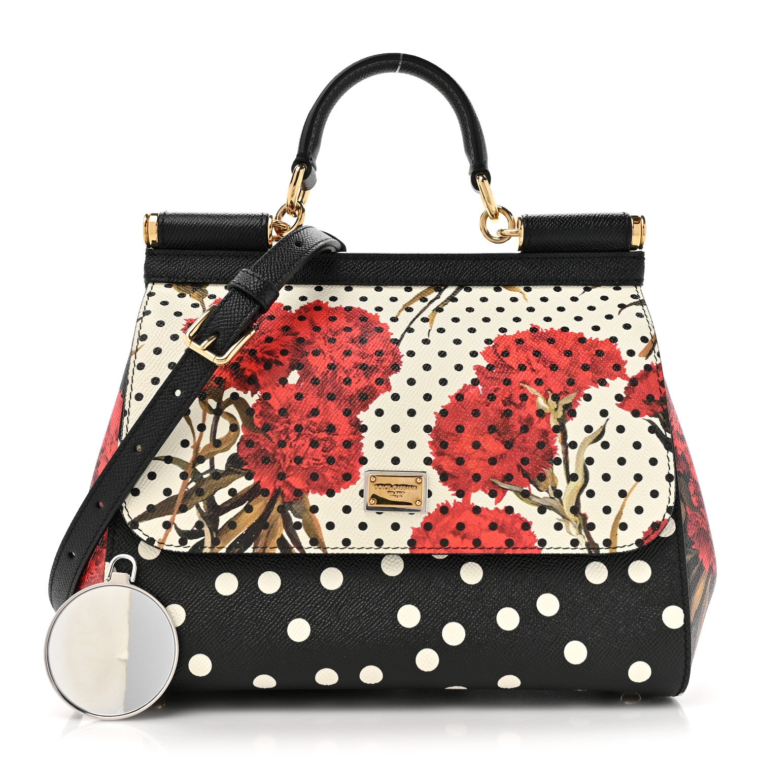 Dolce & Gabbana Dauphine Polka Dot Floral Print Medium Miss Sicily Satchel Black 3 of 10
