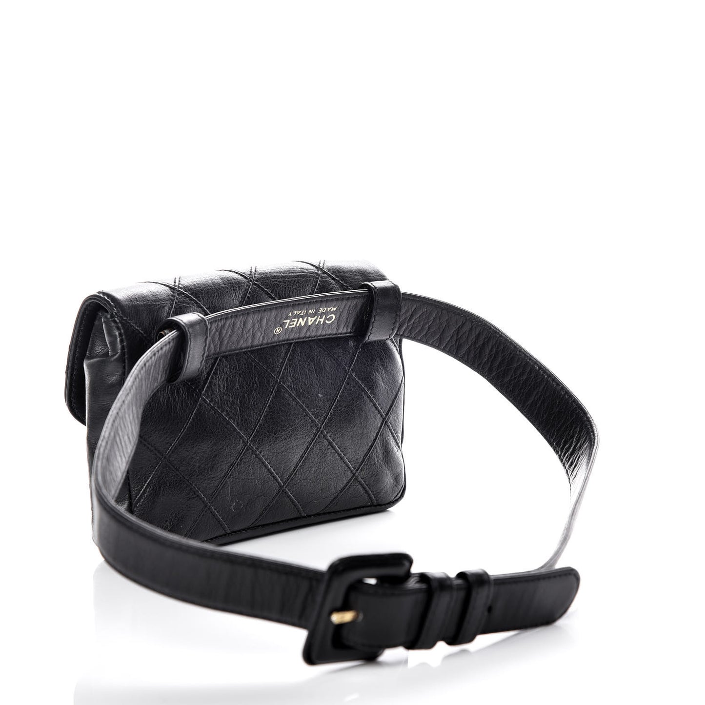 Lambskin Diamond Stitched Flap Waist Belt Bag 70 28 Black