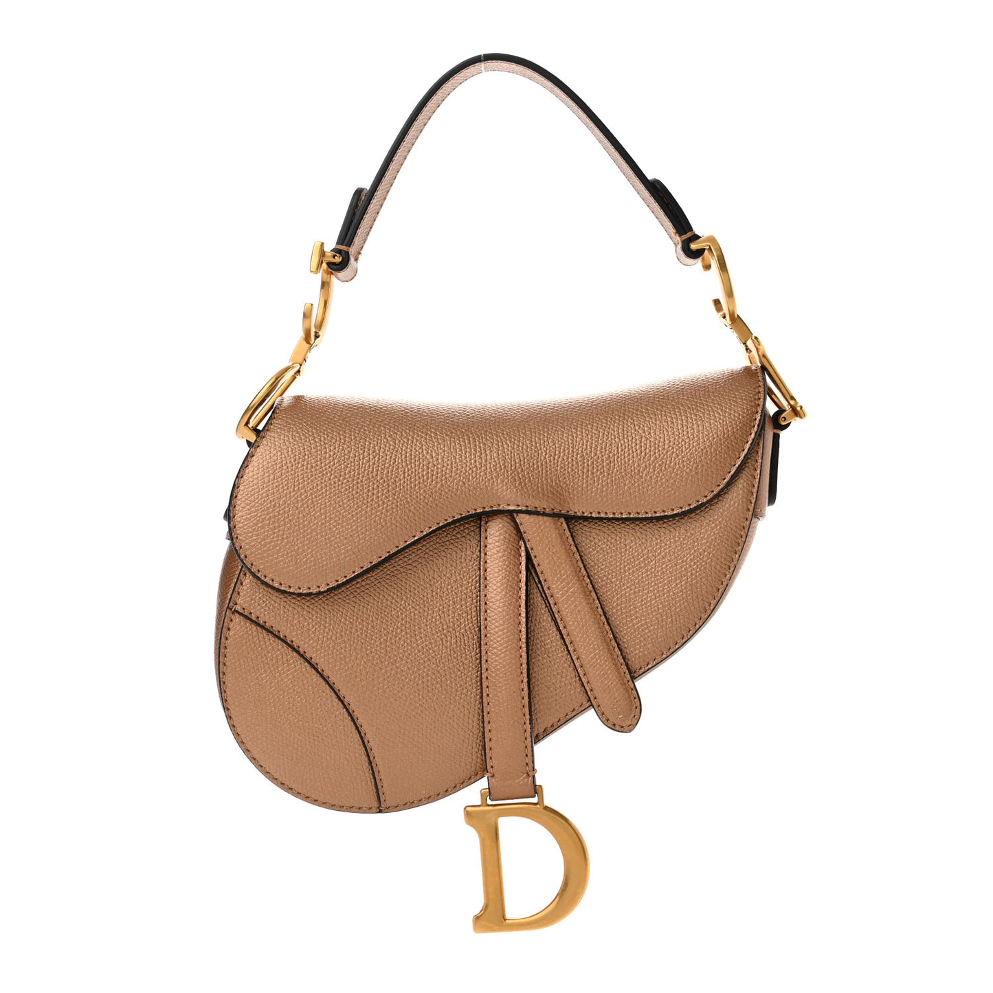 Metallic Grained Calfskin Mini Saddle Bag Gold