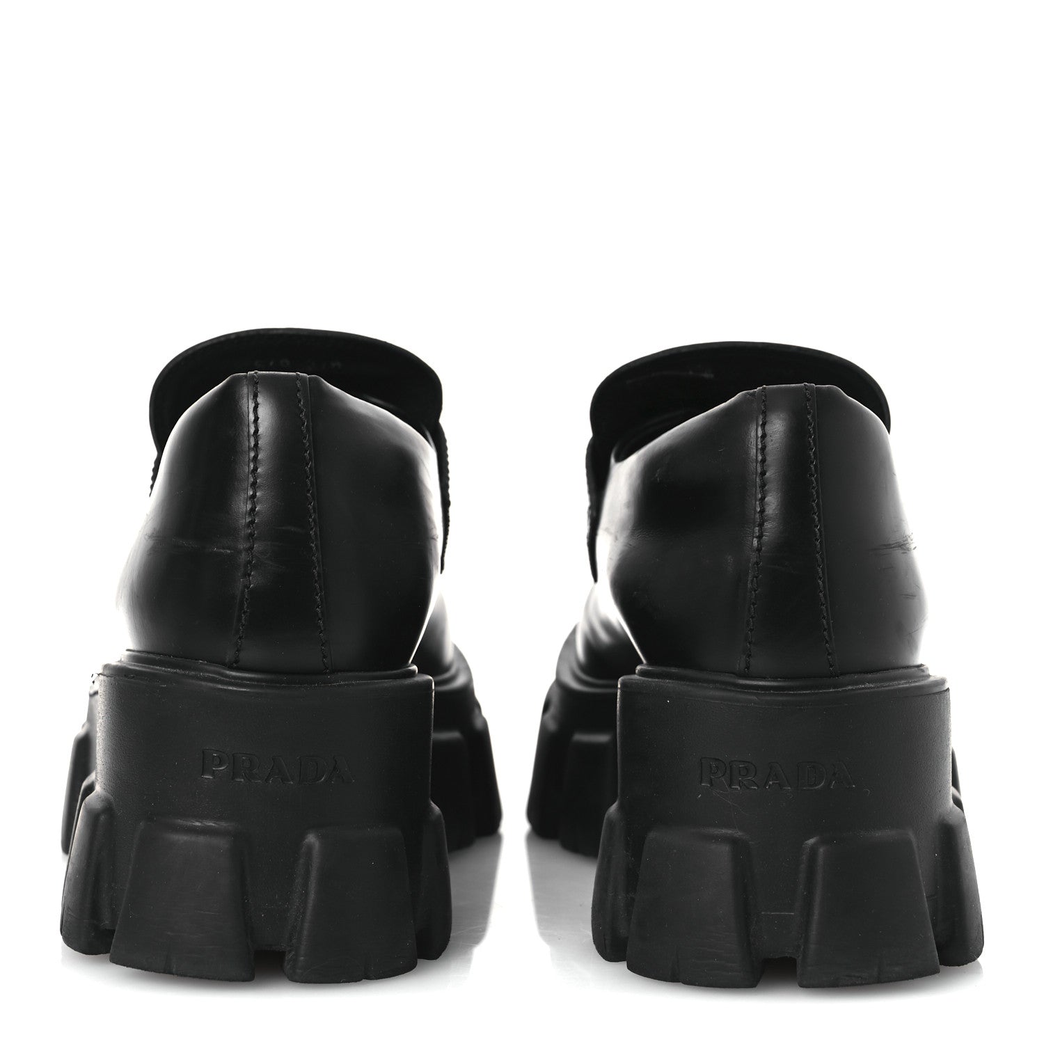 Prada Spazzolato Rois Metal Triangle Logo Monolith 55mm Loafers 37.5 Black 6 of 14