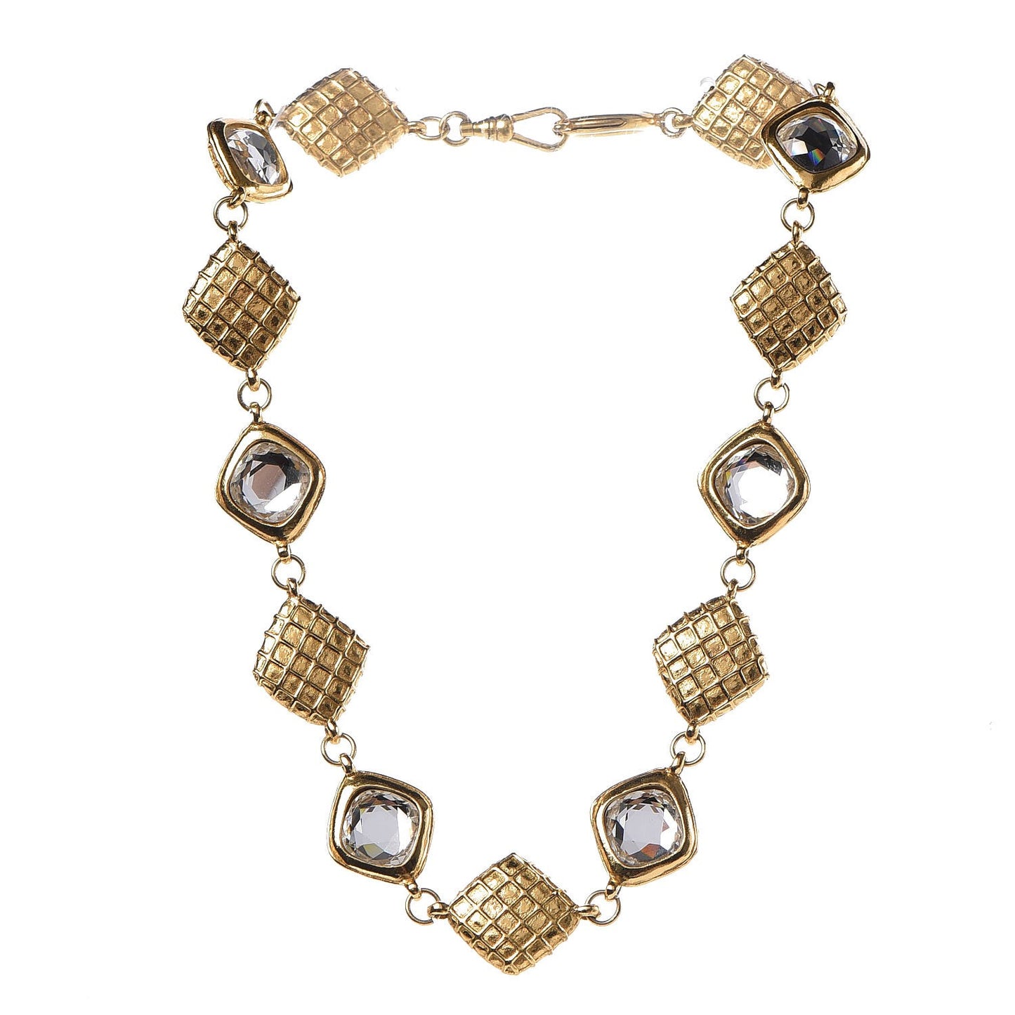 Crystal Quilted Necklace Gold