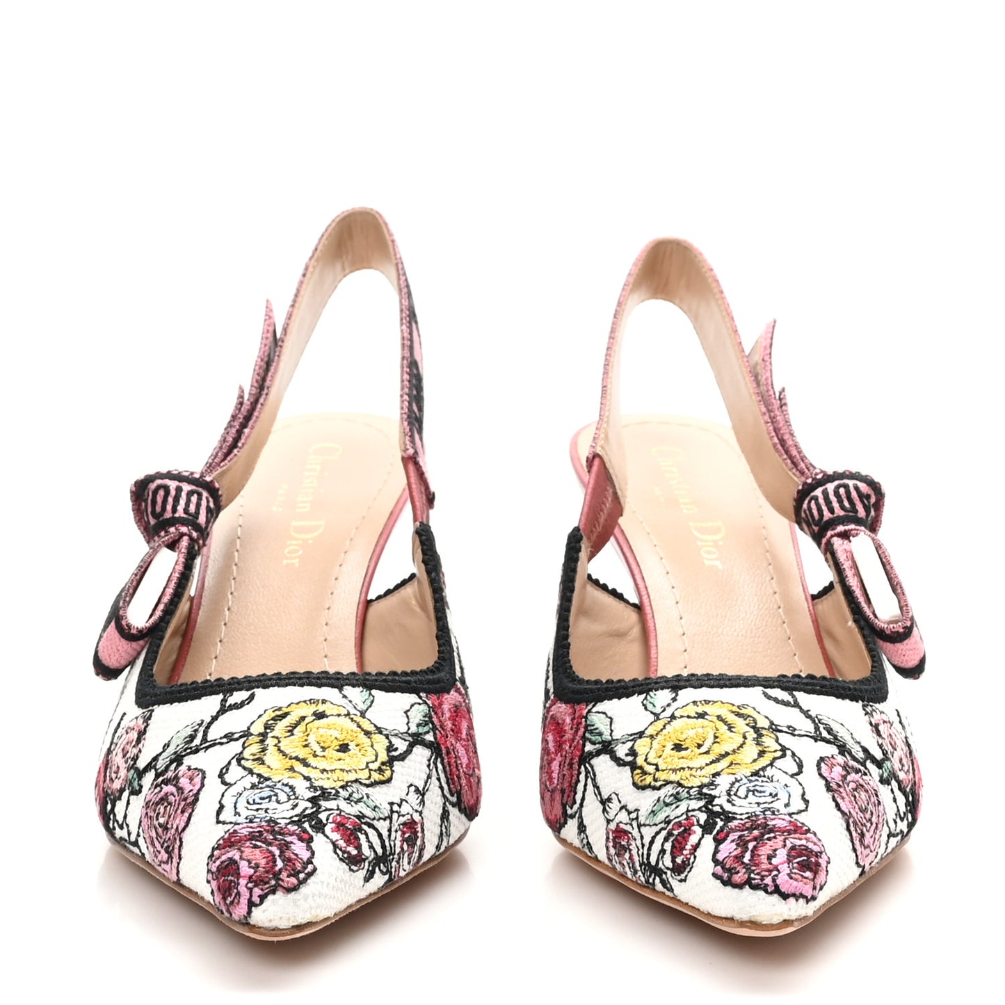 Canvas Embroidered Florilegio J'Adior Slingback 65mm Pumps 38 White Multicolor