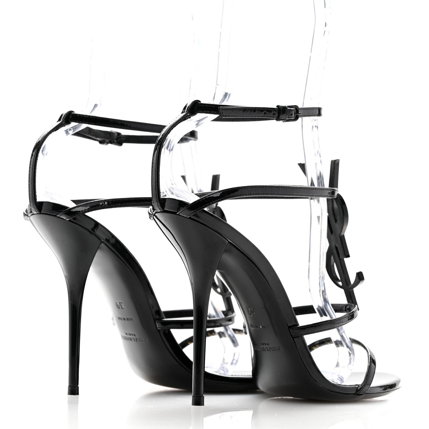 Saint Laurent Patent Cassandra 100 Ankle Strap Sandals 39 Black 5 of 8