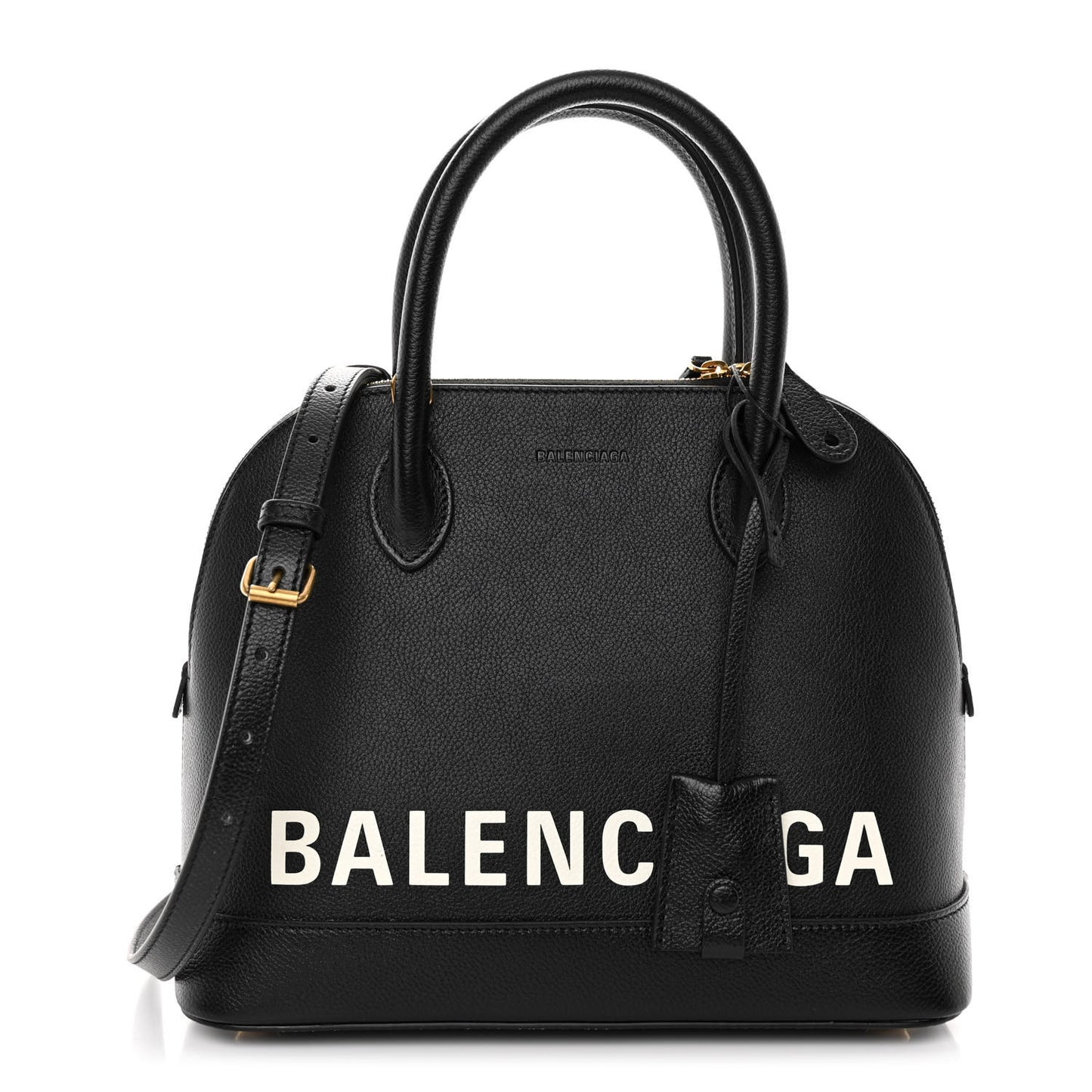 Grained Calfskin Logo S Ville Top Handle Bag Black White