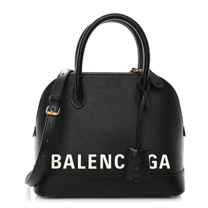 Balenciaga Grained Calfskin Logo S Ville Top Handle Bag Black White 1 of 9