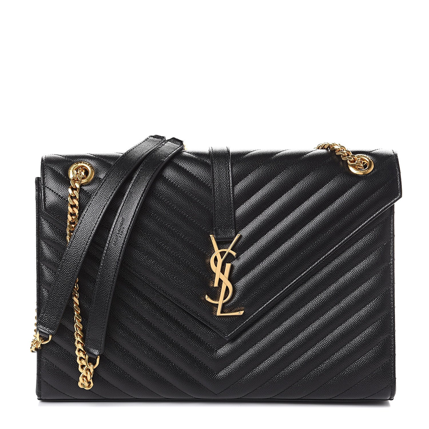 Saint Laurent Grain De Poudre Matelasse Chevron Large Monogram Satchel Black 1 of 8