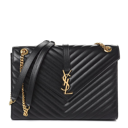 Saint Laurent Grain De Poudre Matelasse Chevron Large Monogram Satchel Black 1 of 8