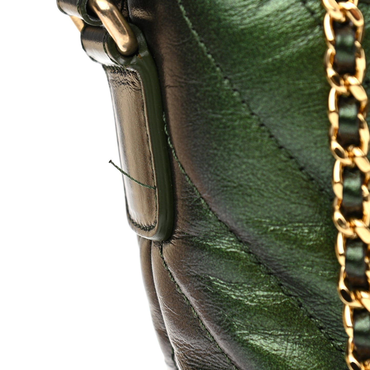 Metallic Calfskin Chevron Quilted Small Gabrielle Hobo Green