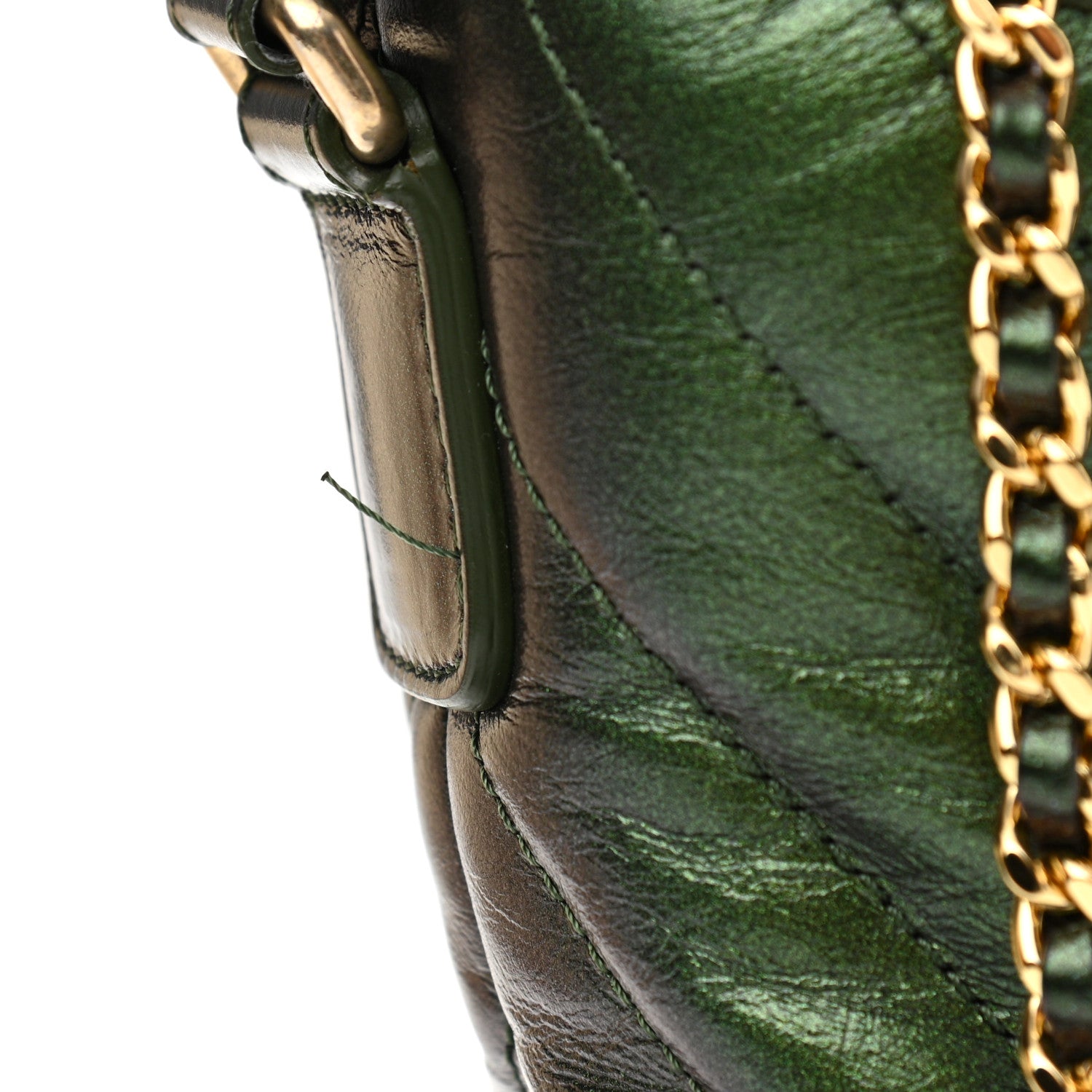 Chanel Metallic Calfskin Chevron Quilted Small Gabrielle Hobo Green 11 of 11
