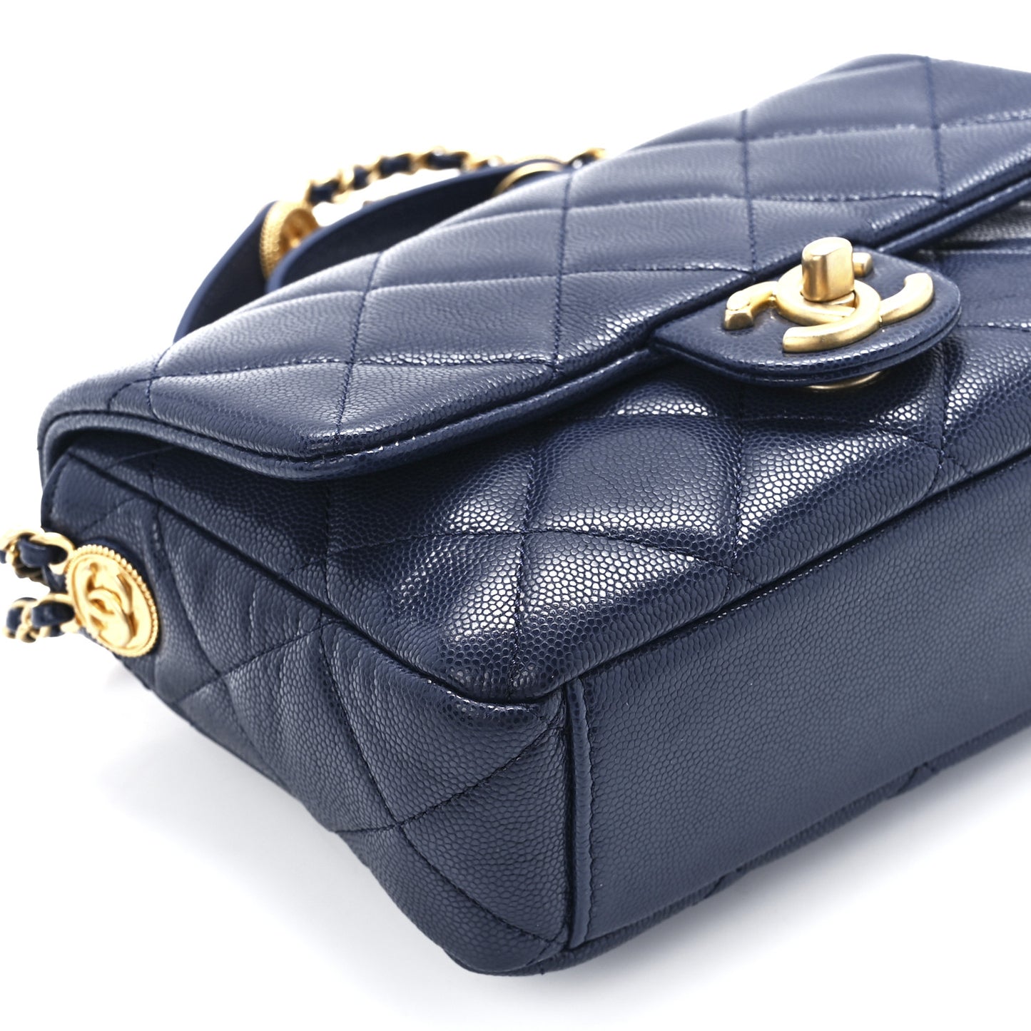 Caviar Quilted Small Twist Your Buttons Flap Blue