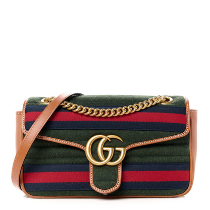 Gucci Loden Fabric Cuoio Harness Web Matelasse Horizontal Small GG Marmont Shoulder Bag Underwood Blue Red Harness Brown 1 of 11
