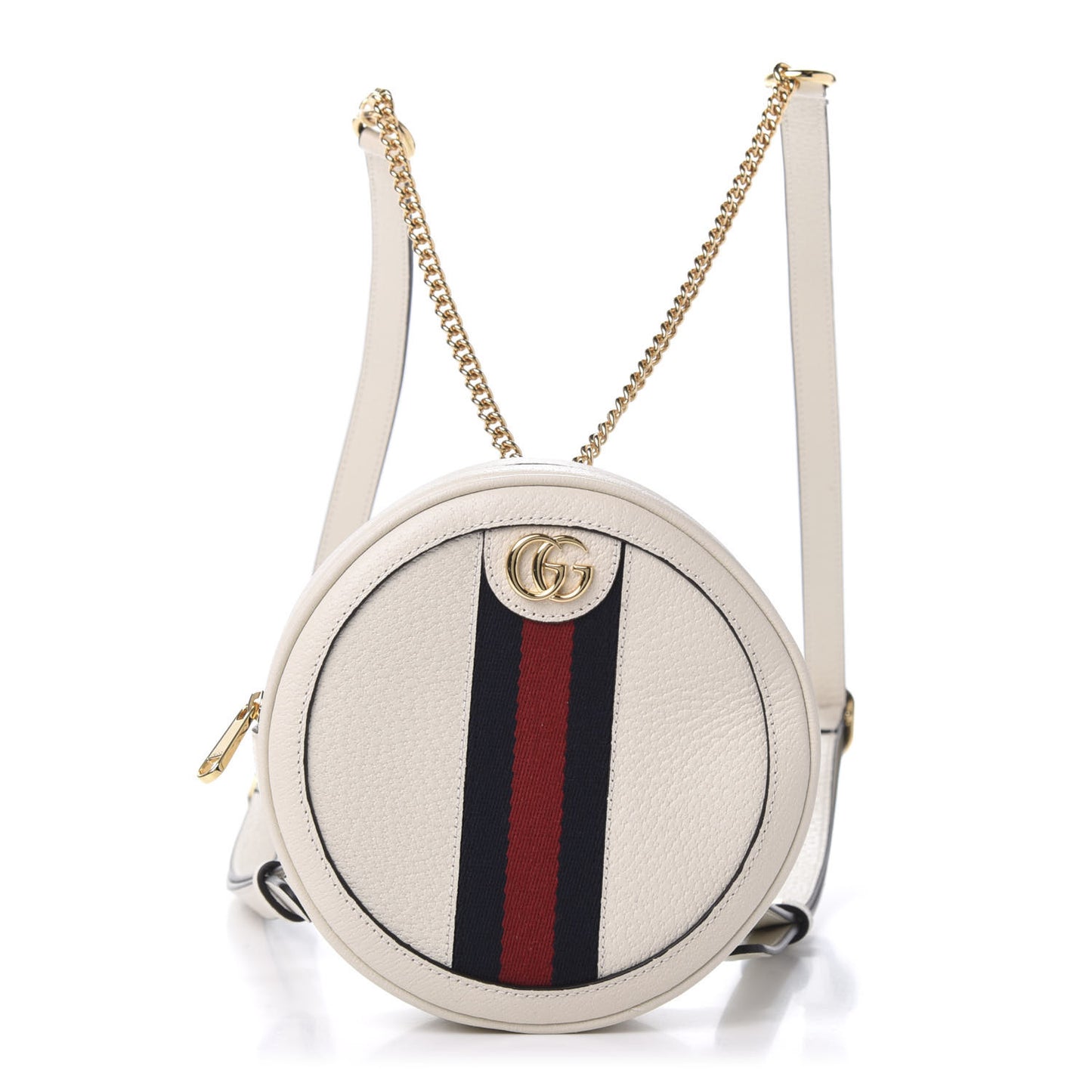 Textured Calfskin Web Mini Ophidia Round Backpack Mystic White