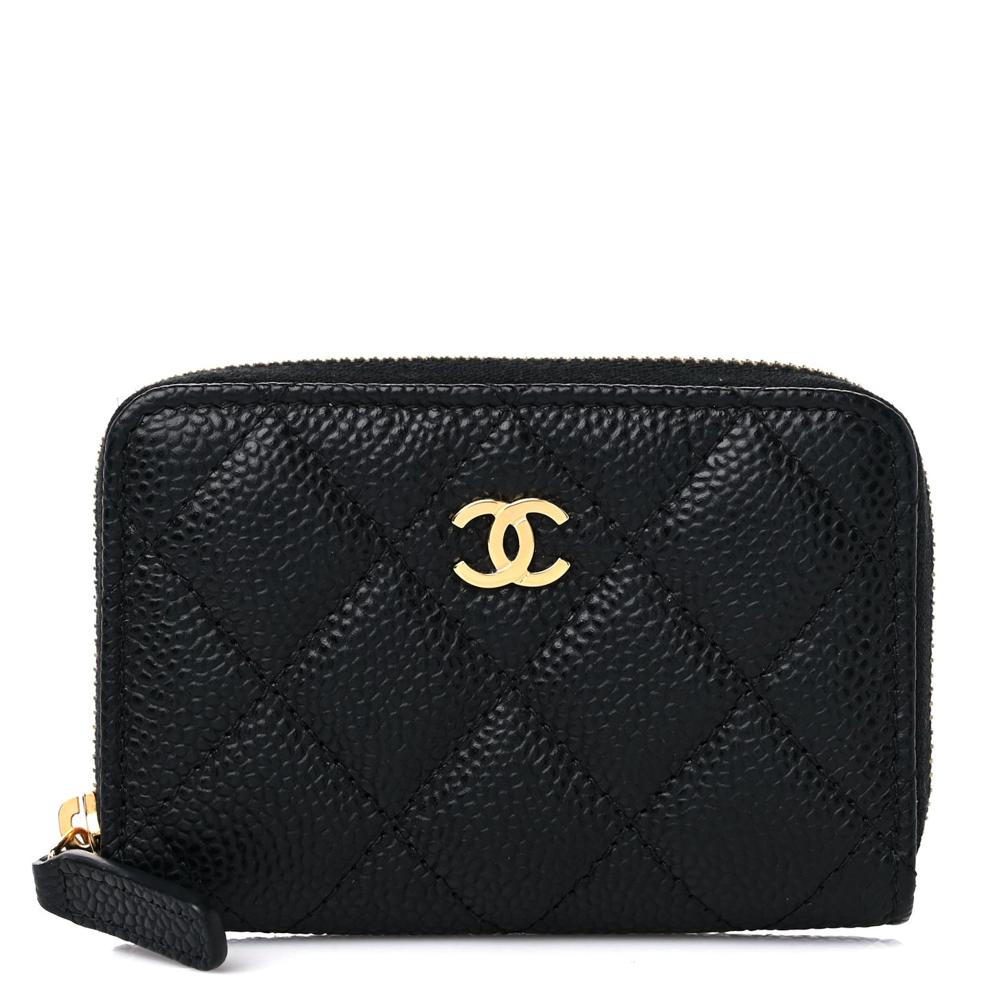 Caviar Quilted Zip Coin Purse Wallet Black