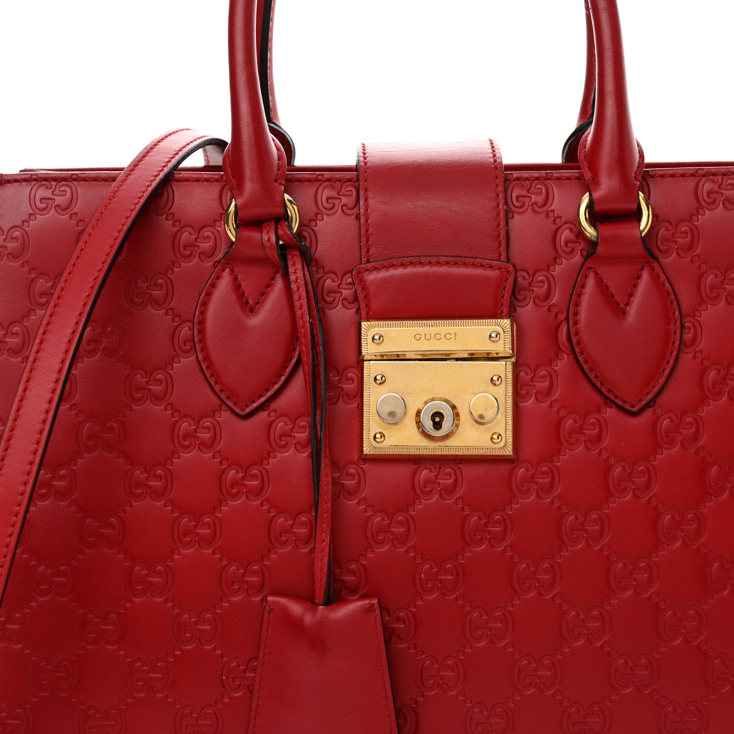 Gucci Guccissima Signature Padlock Double Handle Bag Hibiscus Red 8 of 20