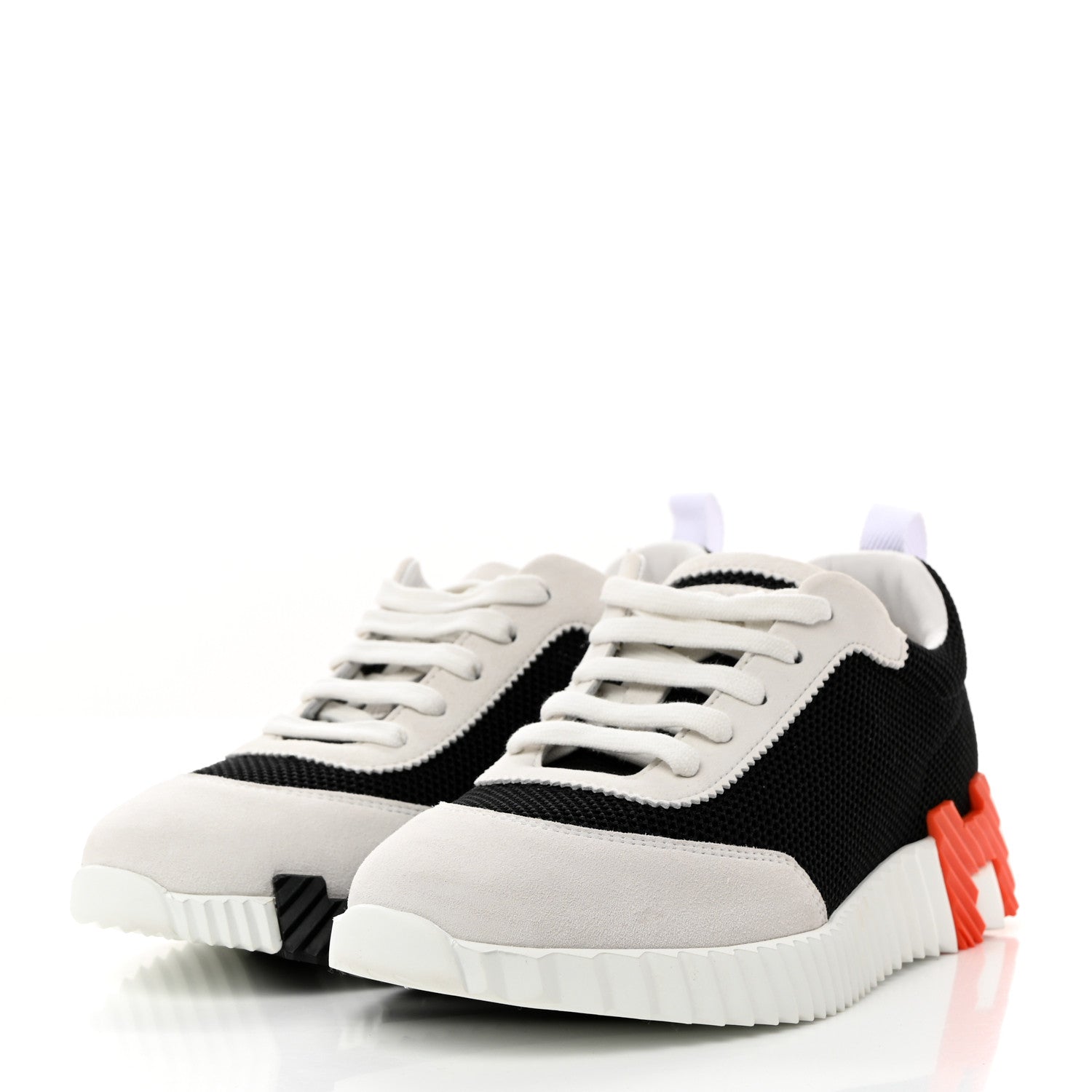 Hermes Air Mesh Suede Goatskin Bouncing Sneakers 38.5 Black Orange 3 of 9
