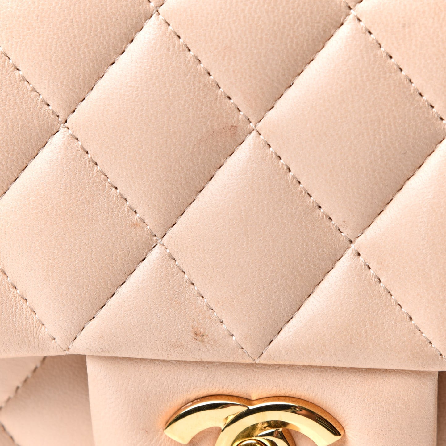 Lambskin Quilted Medium Double Flap Beige