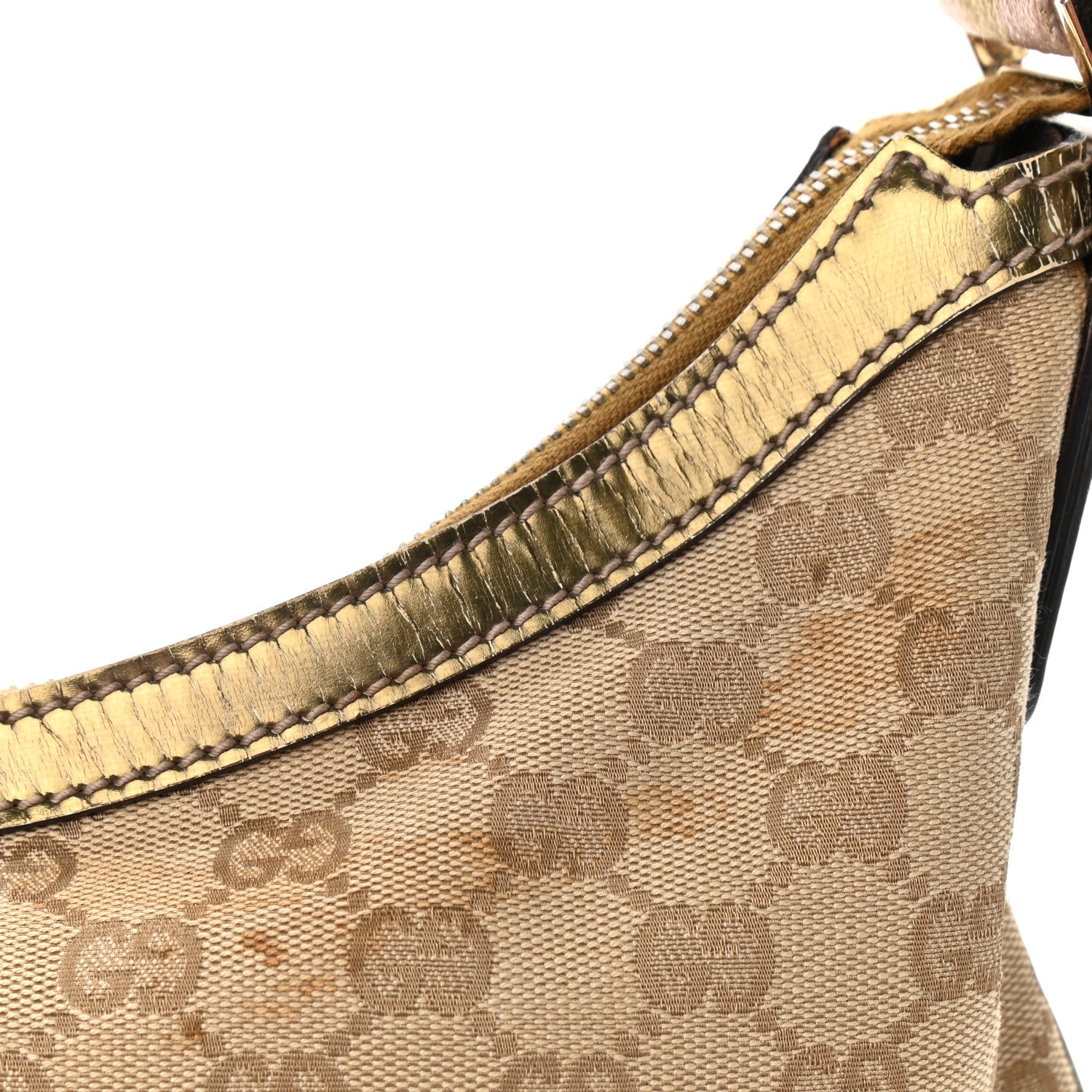 Gucci Monogram Web Medium Half Moon Hobo Gold Pink 11 of 11