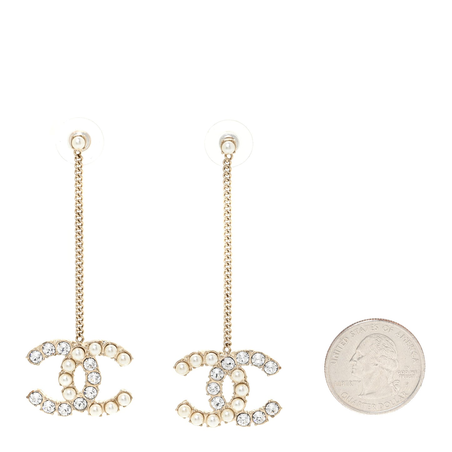 Crystal Pearl Dazzling Domino Drop Earrings Matte Gold
