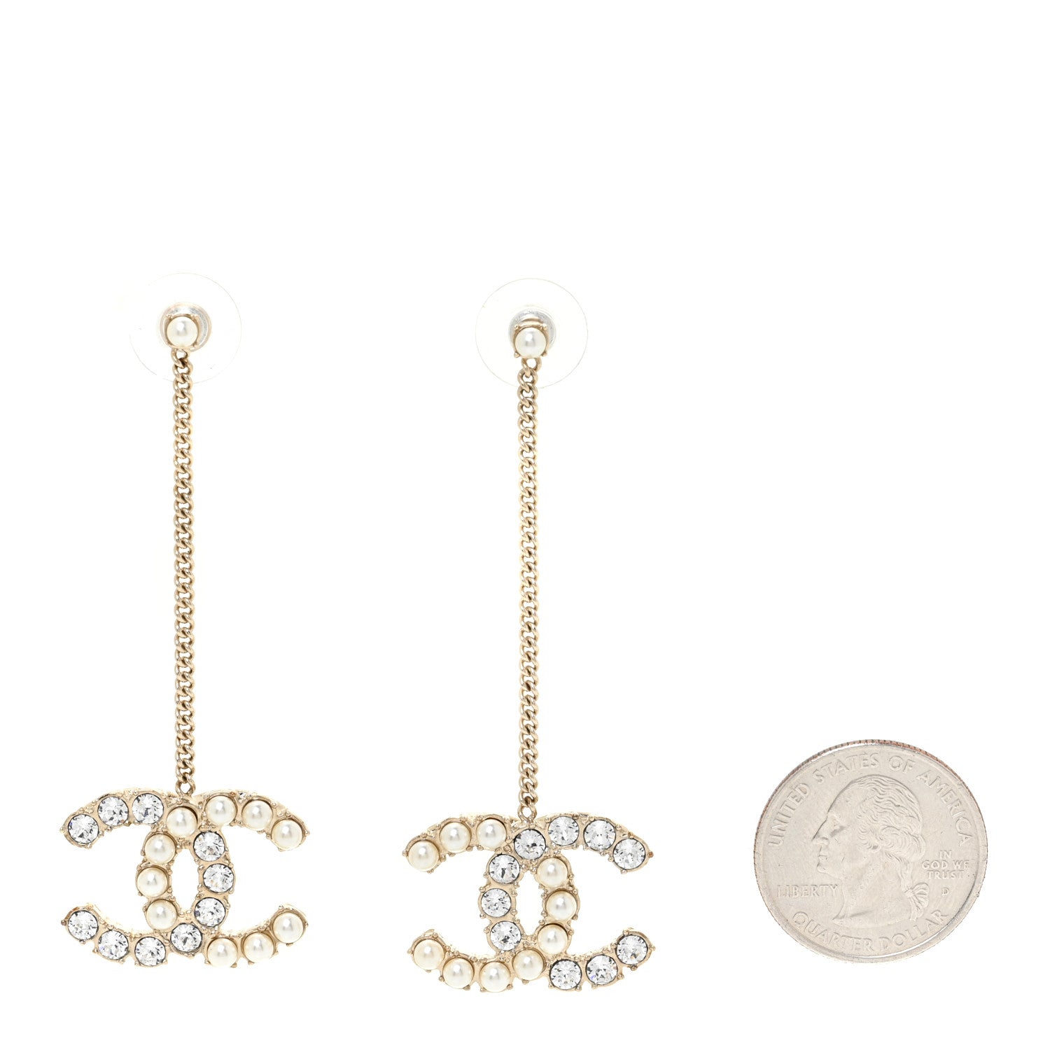 Chanel Crystal Pearl Dazzling Domino Drop Earrings Matte Gold 2 of 4