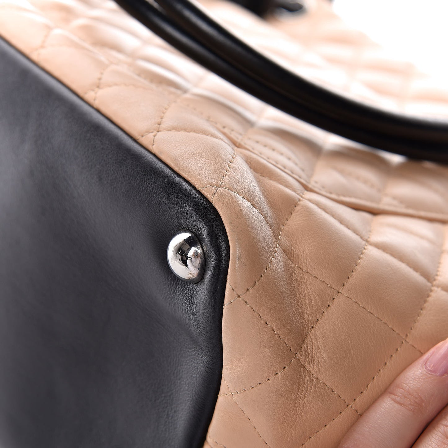 Calfskin Quilted Large Cambon Tote Beige Black