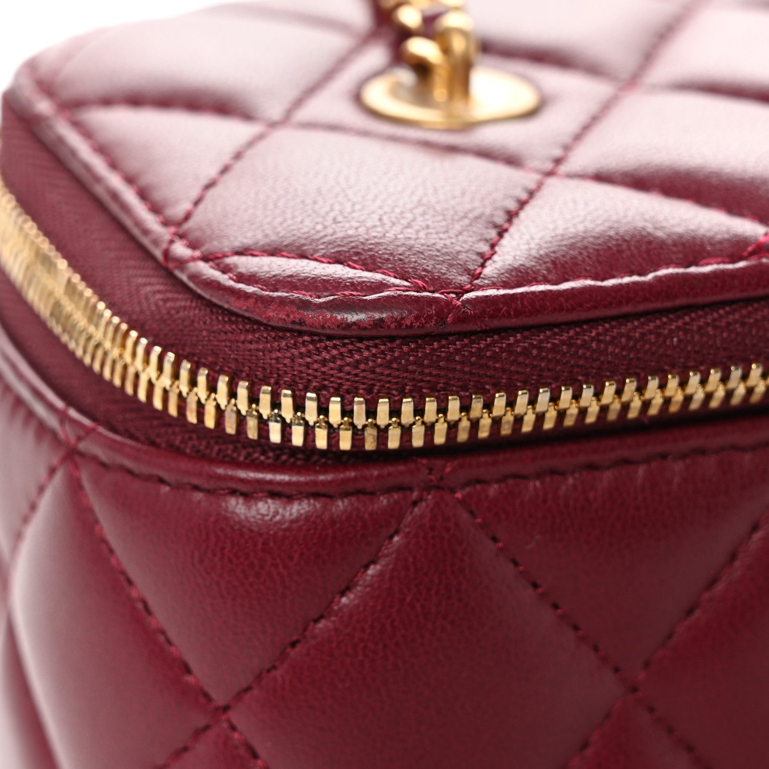 Chanel Lambskin Enamel Quilted Small Coco Hearts Vanity Case With Chain Burgundy 13 of 14