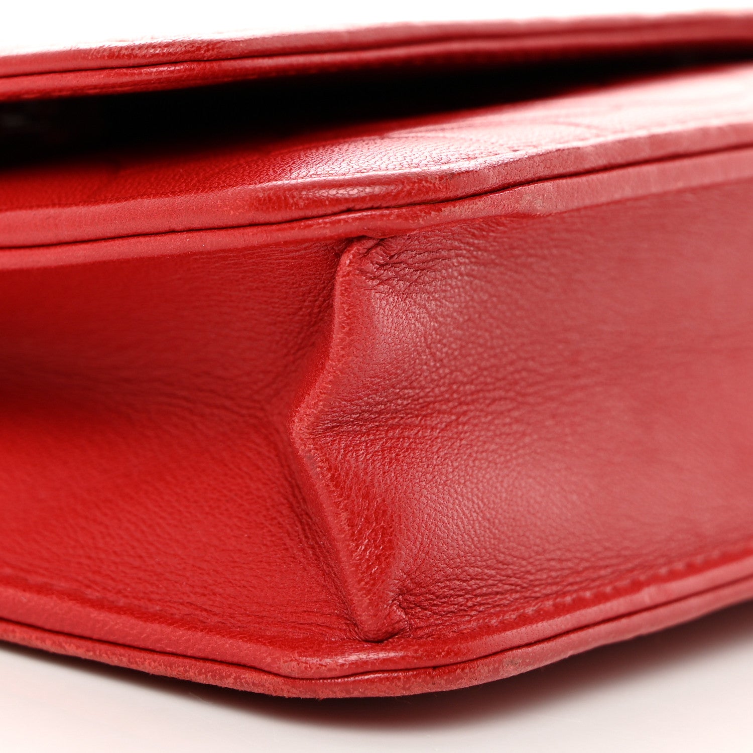 Chanel Lambskin Camellia Embossed Wallet On Chain WOC Red 10 of 16