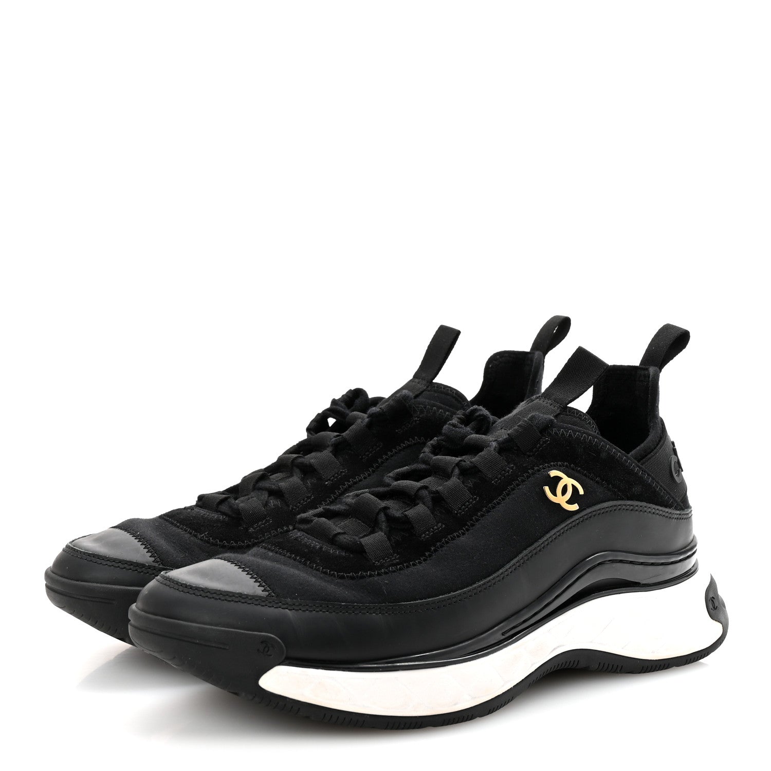 Chanel Velvet Calfskin Mixed Fibers CC Sneakers 38.5 Black 4 of 9