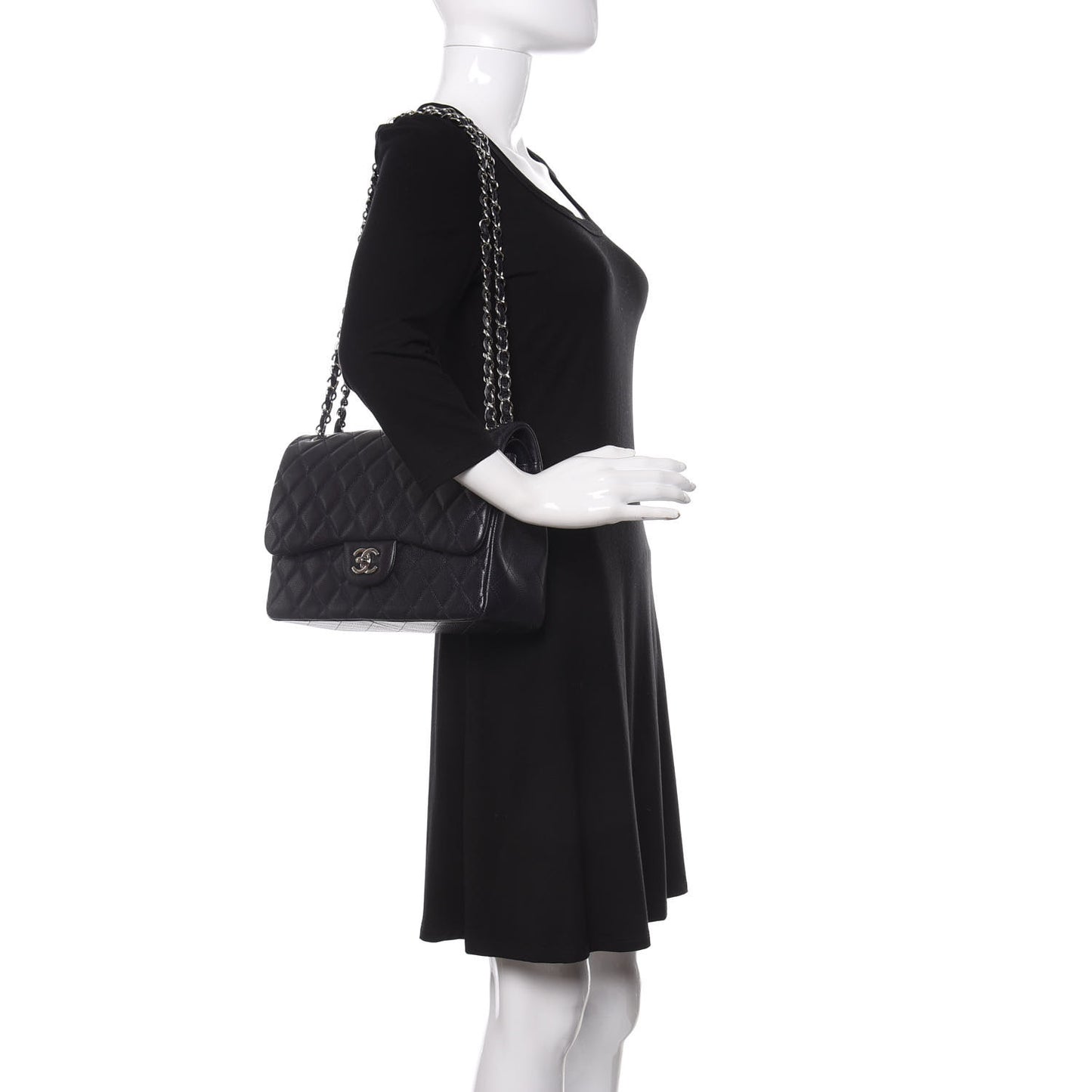 Caviar Quilted Jumbo Double Flap Navy Blue