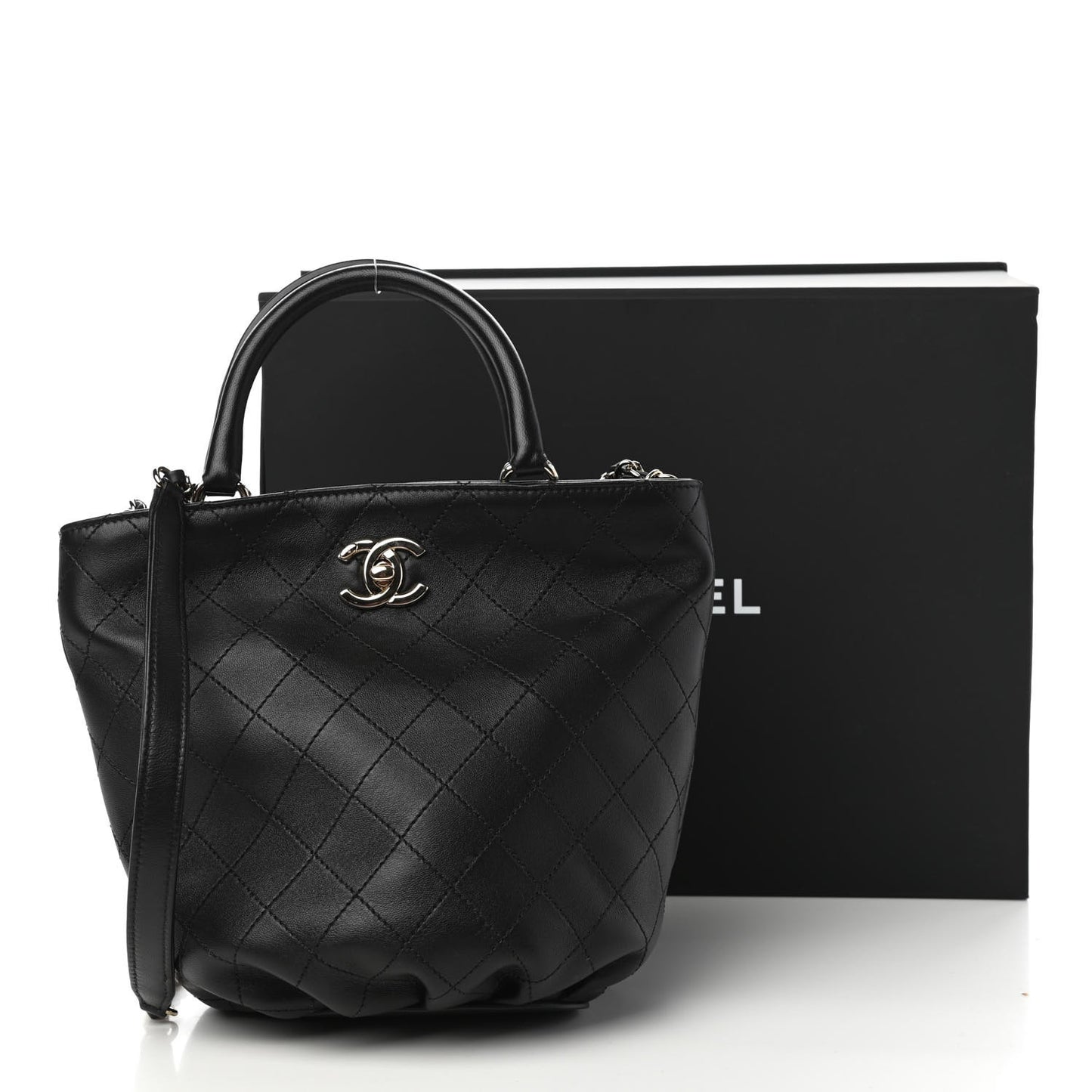 Lambskin Stitched Small Shopping Tote Black