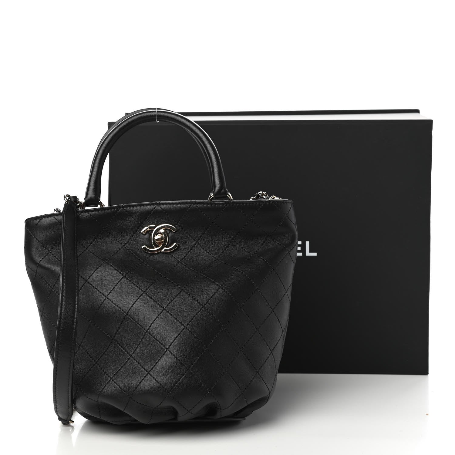 Chanel Lambskin Stitched Small Shopping Tote Black 11 of 11