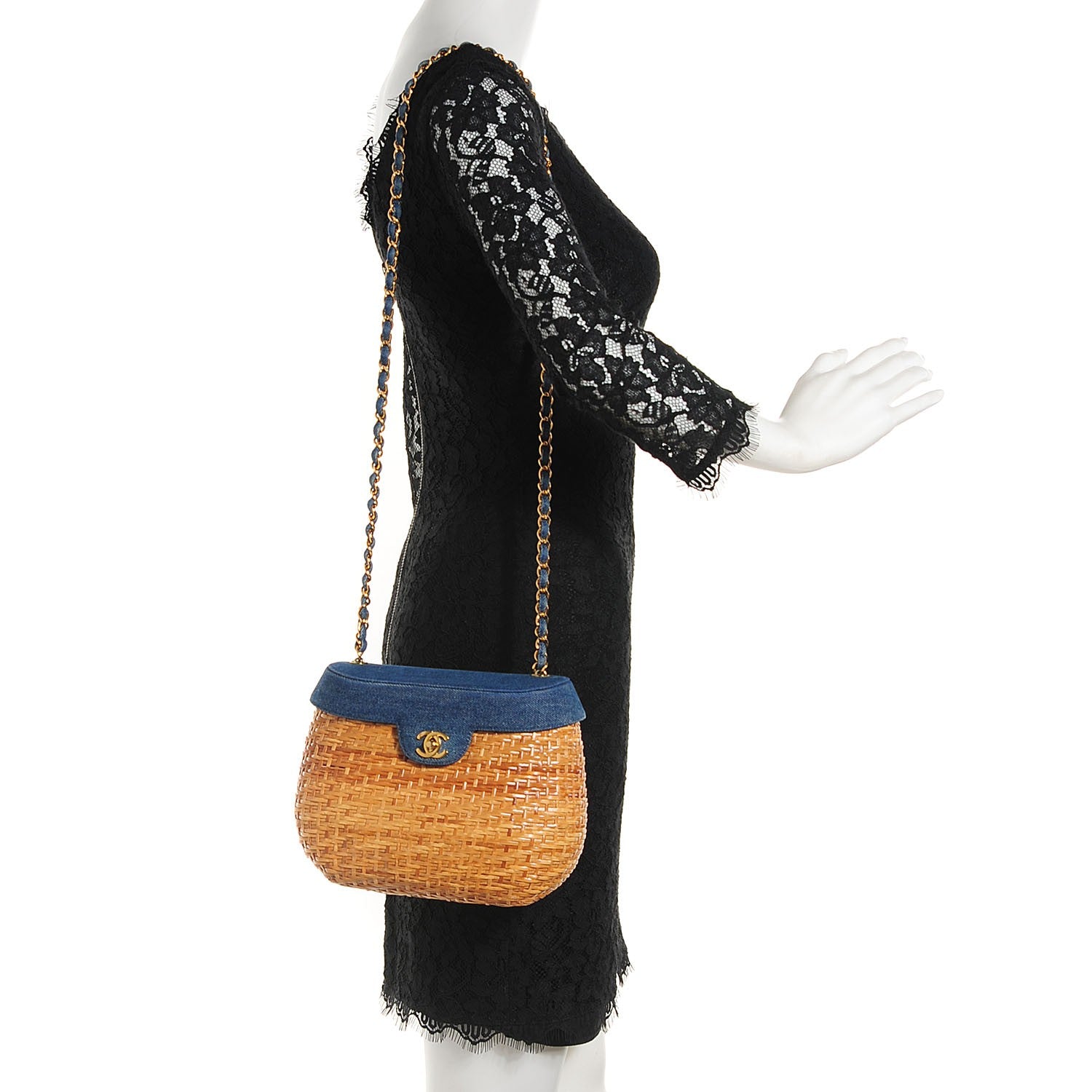 Chanel Denim Rattan Basket Shoulder Bag Blue 2 of 10