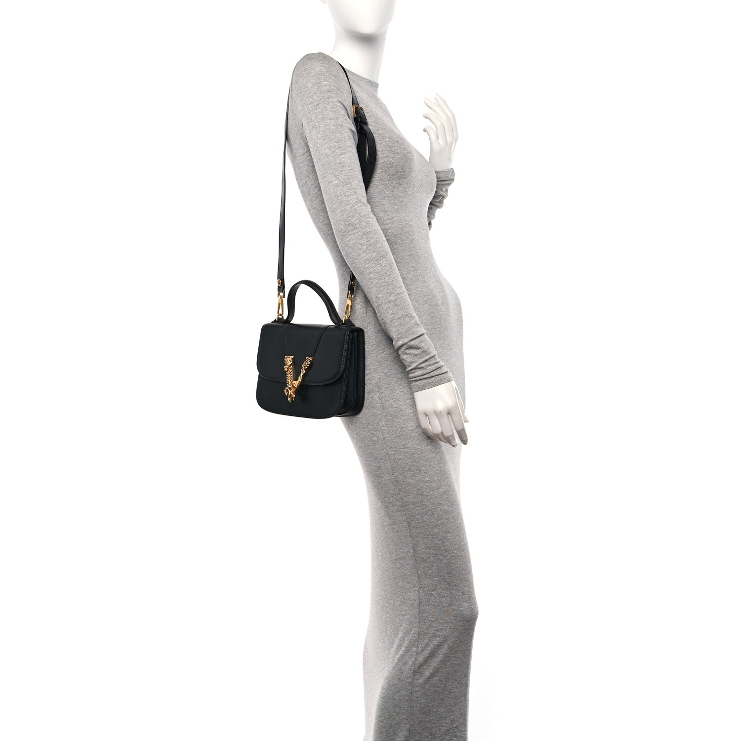 Versace Vitello Barocco Virtus Small Top Handle Shoulder Bag Black 3 of 10