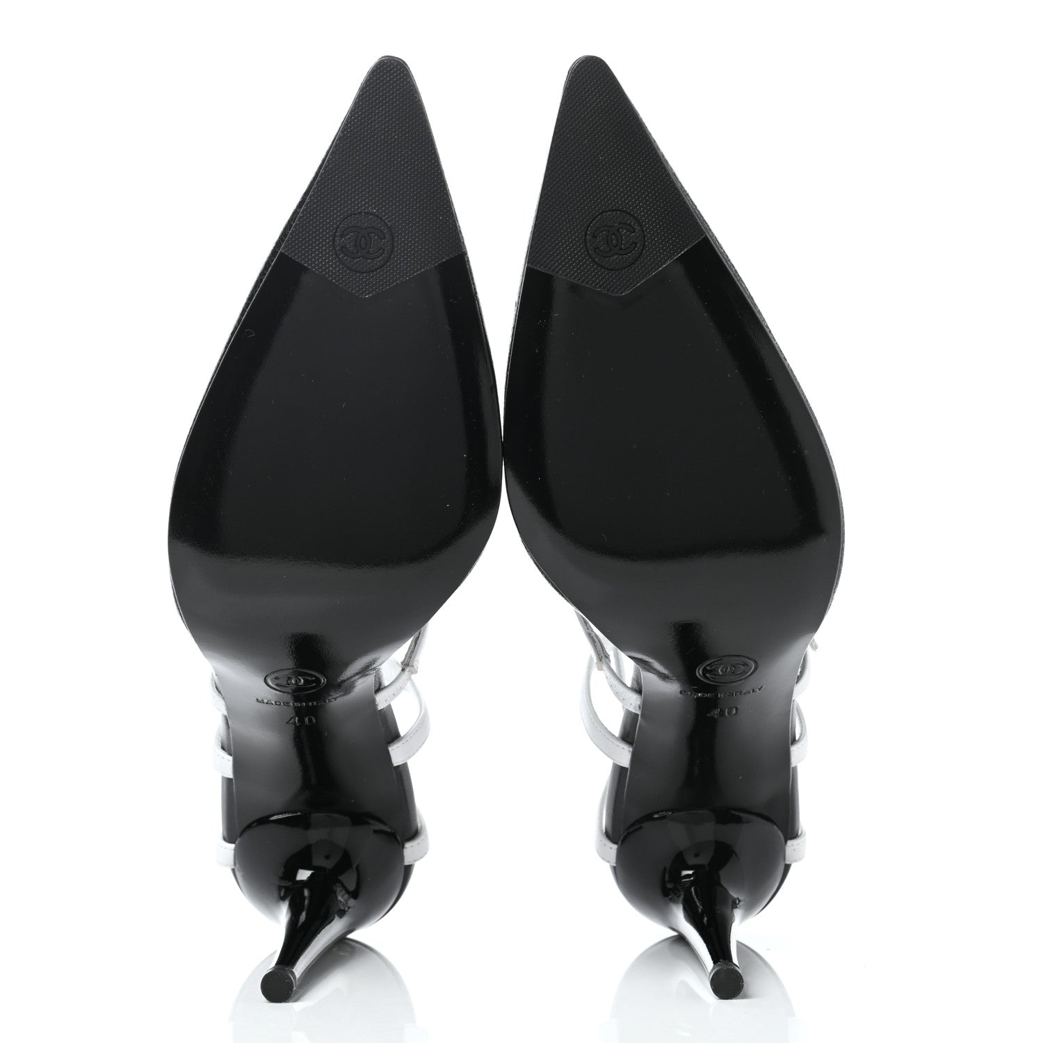 Chanel Crackled Calfskin Patent Ankle Strap Pumps 40 Black White 5 of 11